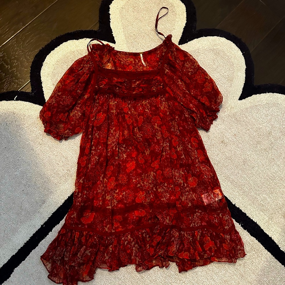Free People sheer red floral mini dress
